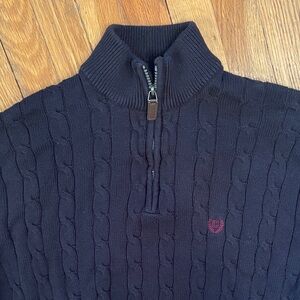 CHAPS Men's Navy Cable-Knit 1/4-Zip Preppy Coastal Cottagecore Casual Sweater
